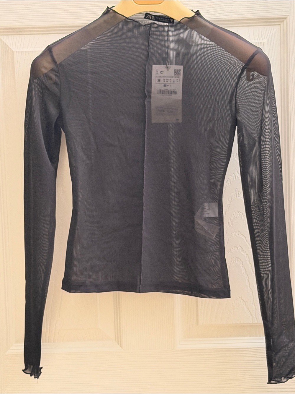 Zara Black Sheer Long Sleeve Mesh Top - Semi-Sheer